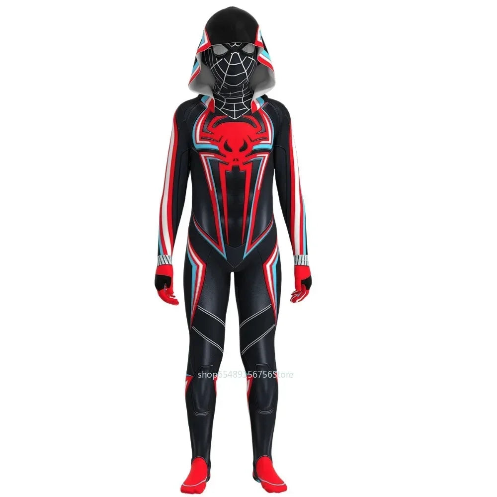 Black Spiderman 2099 Miles Morales Cosplay Costume For Kids Gift Into Verse Spider Man Bodysuit Superhero Child Jumpsuit Suit